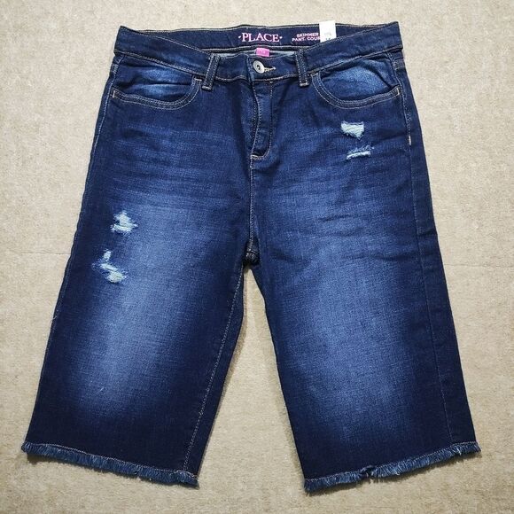 Place Blue Denim Jean Distressed Bermuda Girls Shorts #7 - Picture 1 of 4